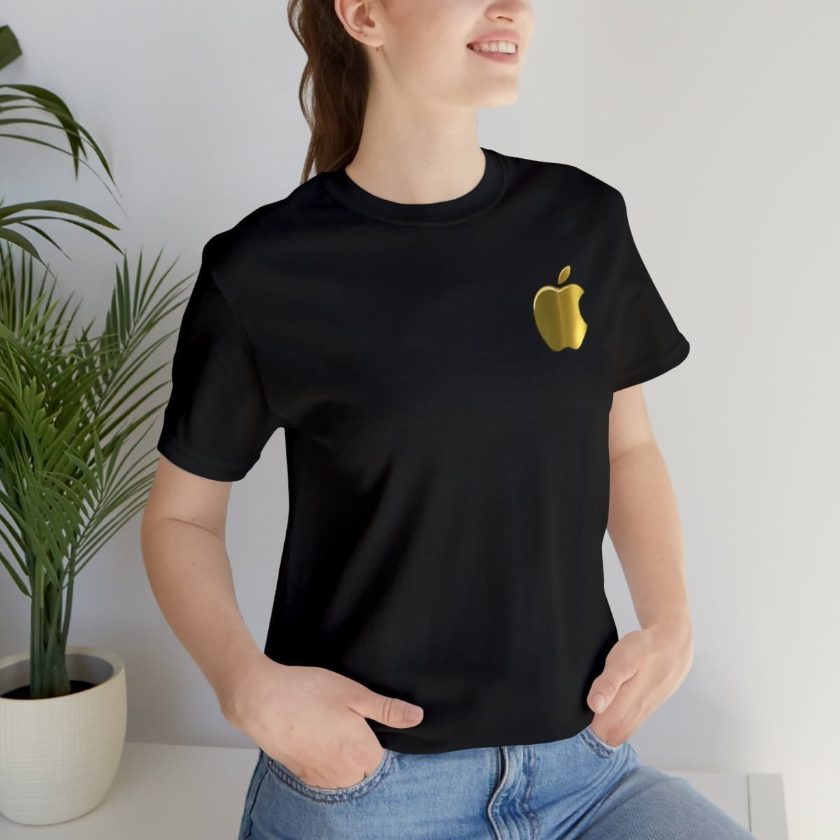 - Apple Golden Logo Unisex Jersey Short Sleeve Tee: Elevate Your Style with a Touch of Luxury - NoowAI Shop