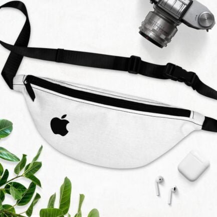- Apple Fanny Pack - Simple white Fanny Pack with Black Apple logo - NoowAI Shop
