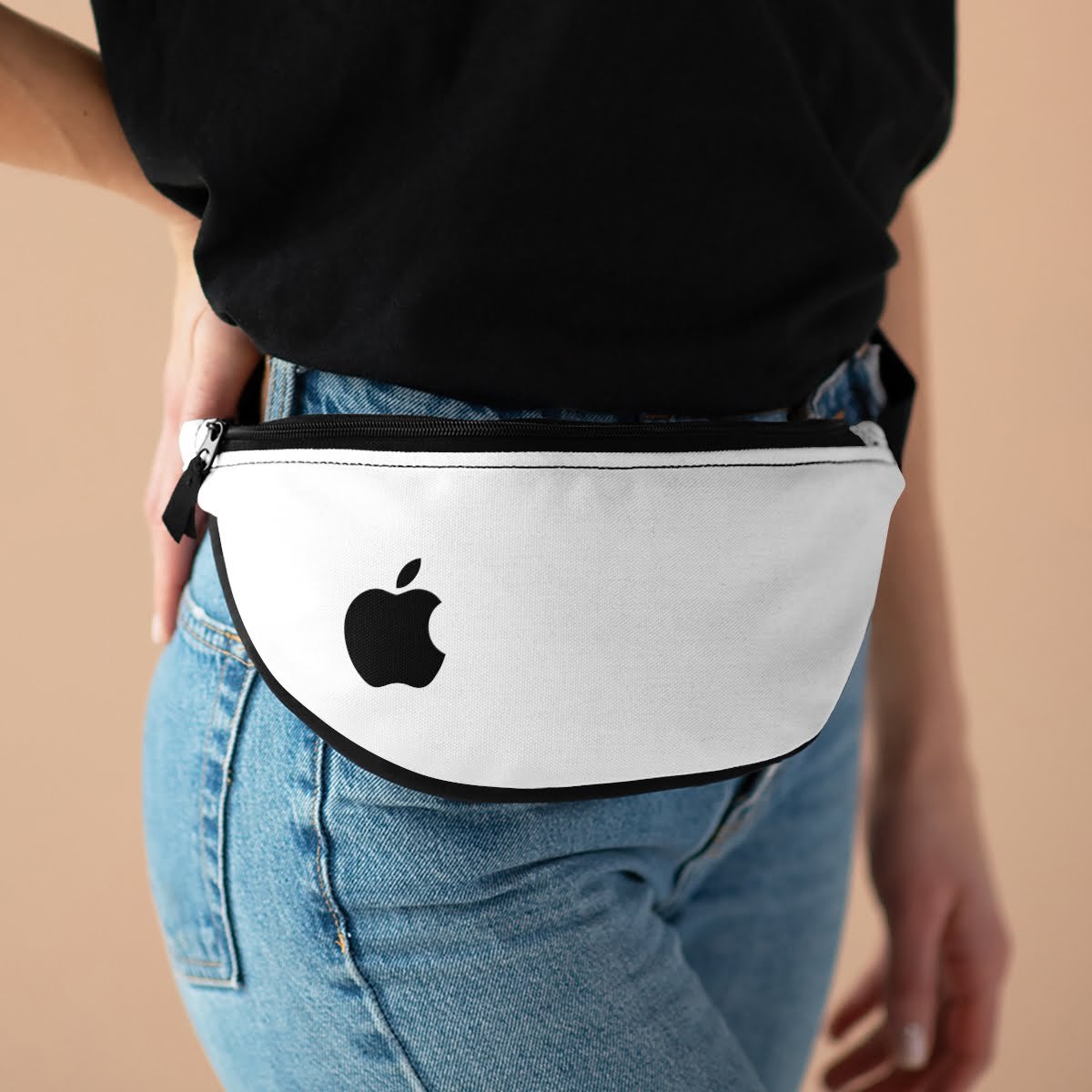 - Apple Fanny Pack - Simple white Fanny Pack with Black Apple logo - NoowAI Shop