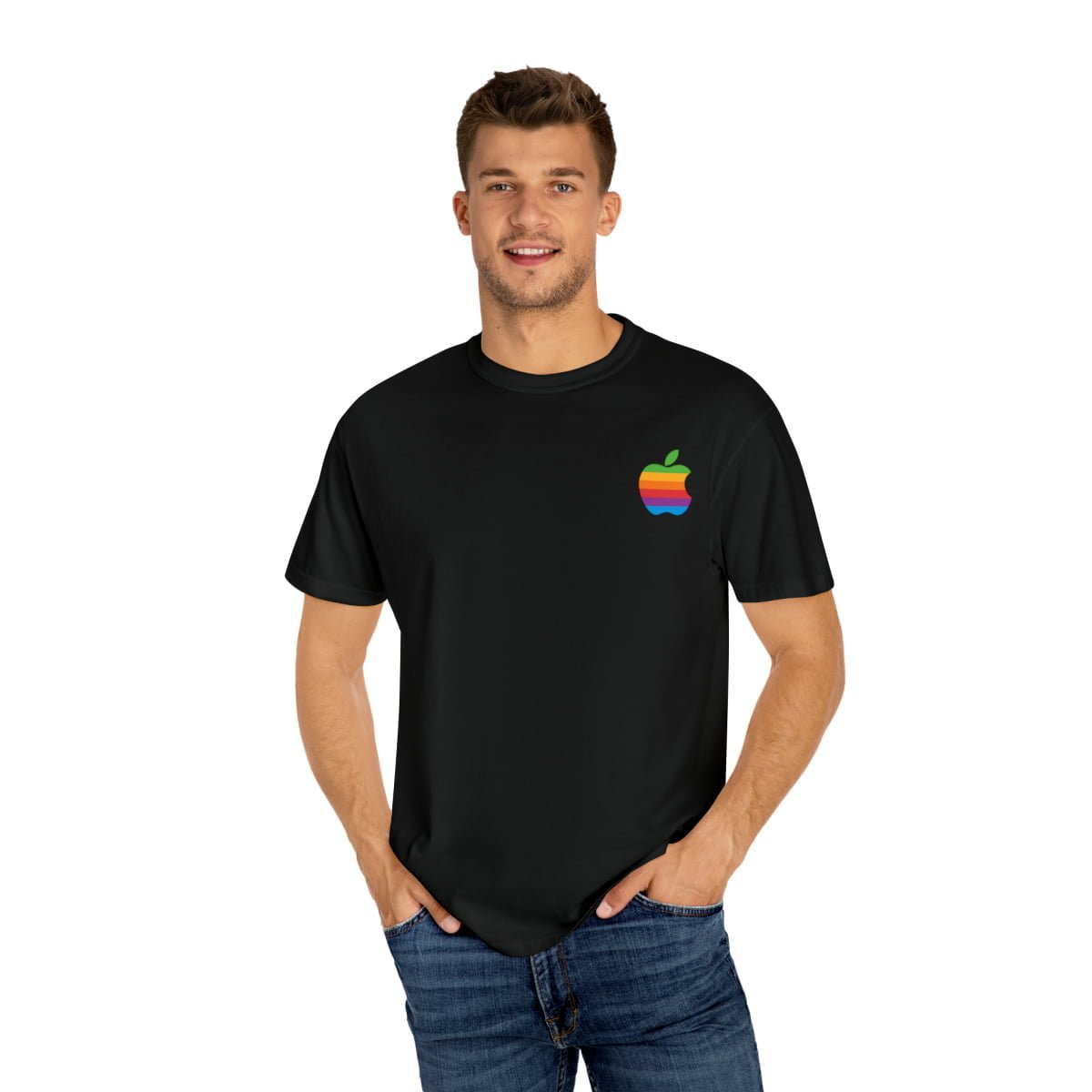 Apple rainbow logo shirt - Unisex Garment-Dyed T-shirt with Apple