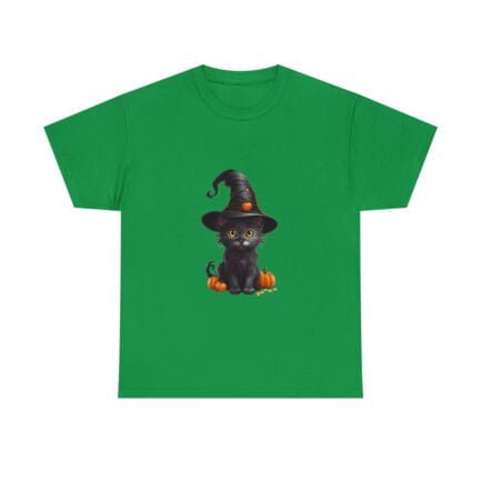 - Halloween T-shirt - Witch Black Cat Halloween Unisex Heavy Cotton Tee AI Generative - NoowAI Shop