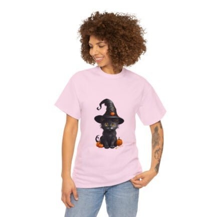 - Halloween T-shirt - Witch Black Cat Halloween Unisex Heavy Cotton Tee AI Generative - NoowAI Shop