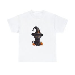 Halloween T-shirt – Witch Black Cat Halloween Unisex Heavy Cotton Tee  AI Generative