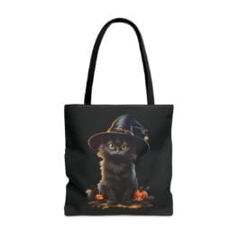 Black Witch Cat Tote Bag – AI Drawn