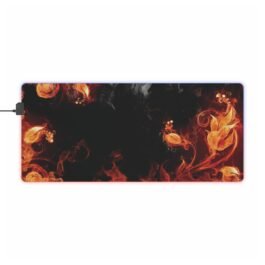 Black with Smoke and Fire LED Desk Pad
