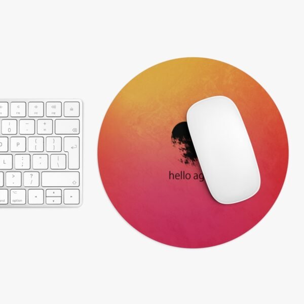 - Red-Orange Mouse Pad with Black Apple Hello Again logo - NoowAI Shop