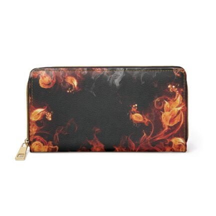 - Fire Smoke Art Zipper Wallet - Black walllet with red-orange fire smoke art. - NoowAI Shop