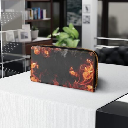 - Fire Smoke Art Zipper Wallet - Black walllet with red-orange fire smoke art. - NoowAI Shop