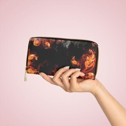 - Fire Smoke Art Zipper Wallet - Black walllet with red-orange fire smoke art. - NoowAI Shop