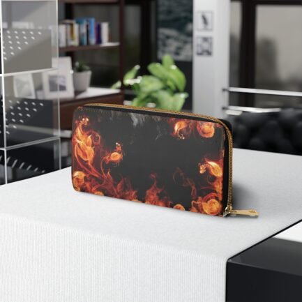 - Fire Smoke Art Zipper Wallet - Black walllet with red-orange fire smoke art. - NoowAI Shop