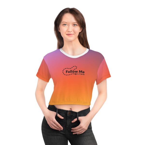- Tiktok Crop Tee - Gradient Orange Crop Tee with Tiktok Follow Me icon - NoowAI Shop