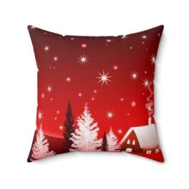 Christmas Spun Polyester Square Pillow – Red Background Style