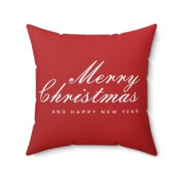 Chrismas Pillow – Spun Polyester Square Pillow with Merry Chrismas – Red Xmas Background