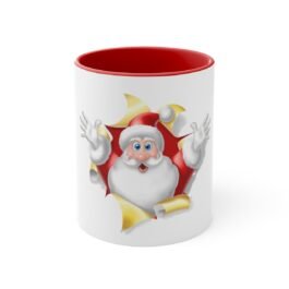 Suprise Santa Claus Mug – White Ceramic Accent Coffee Mug with Suprise Santa Claus, 11oz, 4 colors