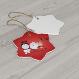 cute christmas Ceramic Ornament – white snowman, santa, reindeer. 4 Shapes