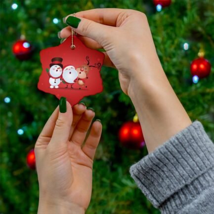 - cute christmas Ceramic Ornament - white snowman, santa, reindeer. 4 Shapes - NoowAI Shop