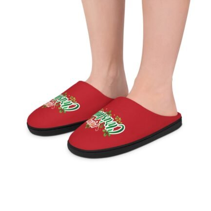 - Dark Red Indoor Slippers with Merry Christmas text - NoowAI Shop