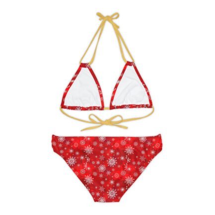 - womens christmas swimsuit - Strappy Bikini Set with Christmas Patten Red BG - NoowAI Shop