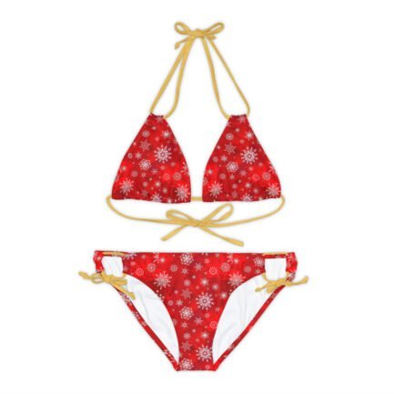 - womens christmas swimsuit - Strappy Bikini Set with Christmas Patten Red BG - NoowAI Shop