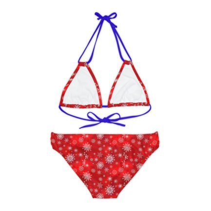 - womens christmas swimsuit - Strappy Bikini Set with Christmas Patten Red BG - NoowAI Shop