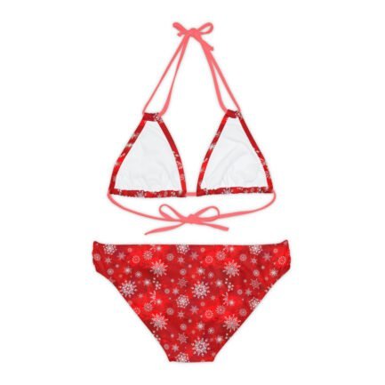 - womens christmas swimsuit - Strappy Bikini Set with Christmas Patten Red BG - NoowAI Shop