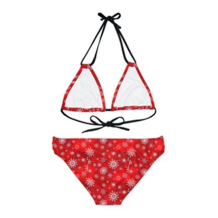 - womens christmas swimsuit - Strappy Bikini Set with Christmas Patten Red BG - NoowAI Shop