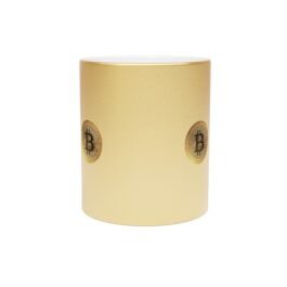 Bitcoin Metallic Mug (golden color BTC logo) — Silver/Gold Crypto Coffee Cup