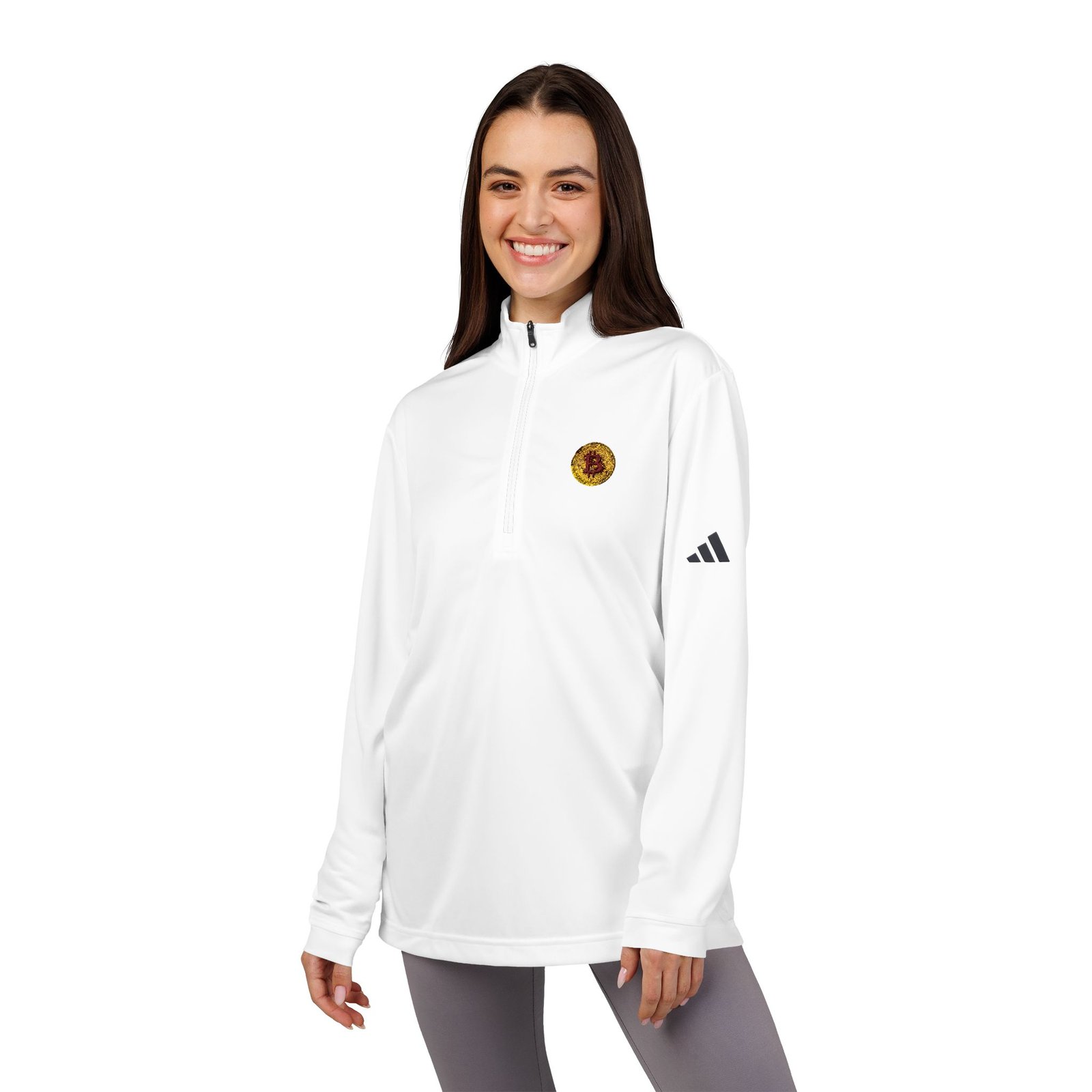 - Bitcoin adidas® Embroidered Sunflower Quarter-Zip Pullover (BTC Logo) — White Athletic Lightweight - NoowAI Shop Bitcoin adidas® Embroidered Sunflower Quarter-Zip Pullover (BTC Logo) — White Athletic Lightweight - Image 6