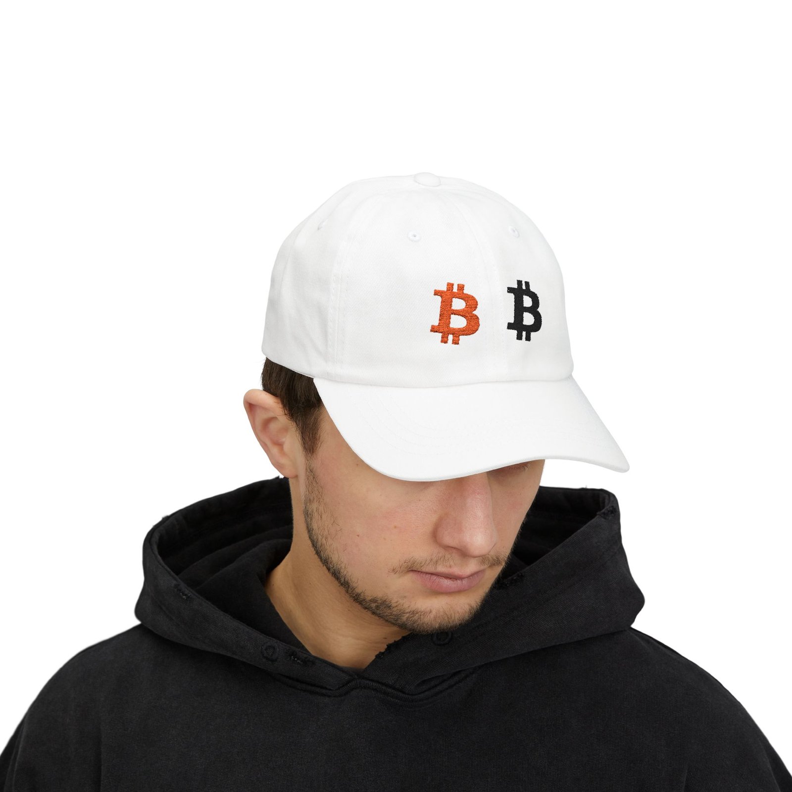 - Bitcoin Dual Logo Dad Cap — Crypto Embroidered Baseball Hat - NoowAI Shop Bitcoin Dual Logo Dad Cap — Crypto Embroidered Baseball Hat - Image 9