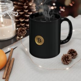 Bitcoin Coffee Mug (golden BTC color) – Black Ceramic Crypto Coin Mug (11oz, 15oz)