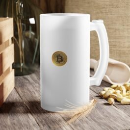 Frosted Glass Beer Mug – Bitcoin Coin Design