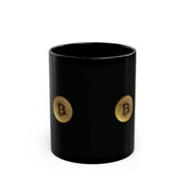 Bitcoin Coffee Mug (golden BTC color) – Black Ceramic Crypto Coin Mug (11oz, 15oz)